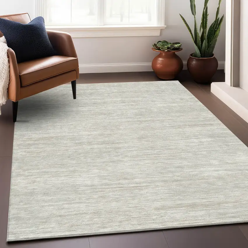 Ivory And Beige Striped Washable Area Rug With UV Protection Photo 5