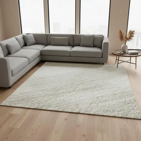 Ivory And Beige Striped Washable Area Rug With UV Protection Photo 2