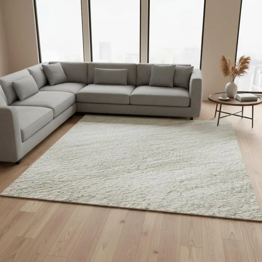 Ivory And Beige Striped Washable Area Rug With UV Protection Photo 2