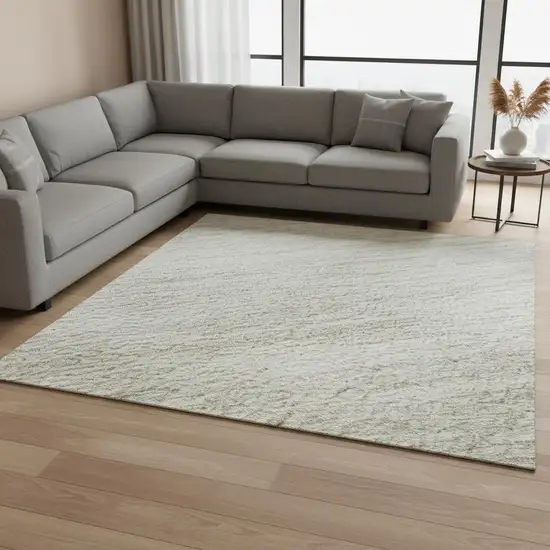 Ivory And Beige Striped Washable Area Rug With UV Protection Photo 2