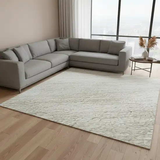 Ivory And Beige Striped Washable Area Rug With UV Protection Photo 2