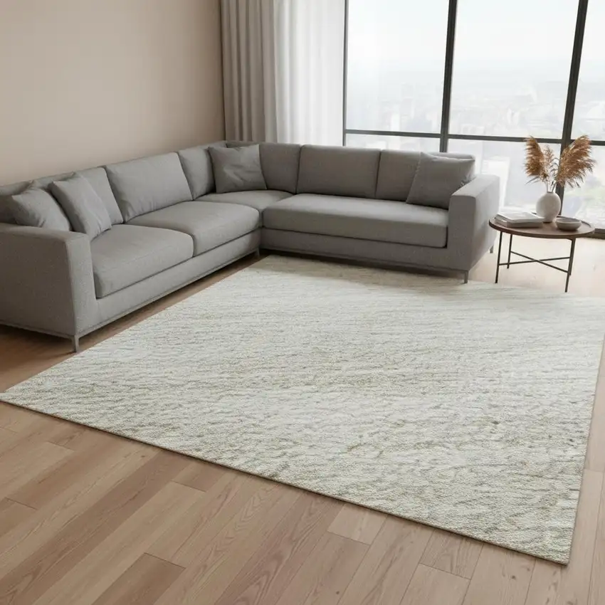 Ivory And Beige Striped Washable Area Rug With UV Protection Photo 2