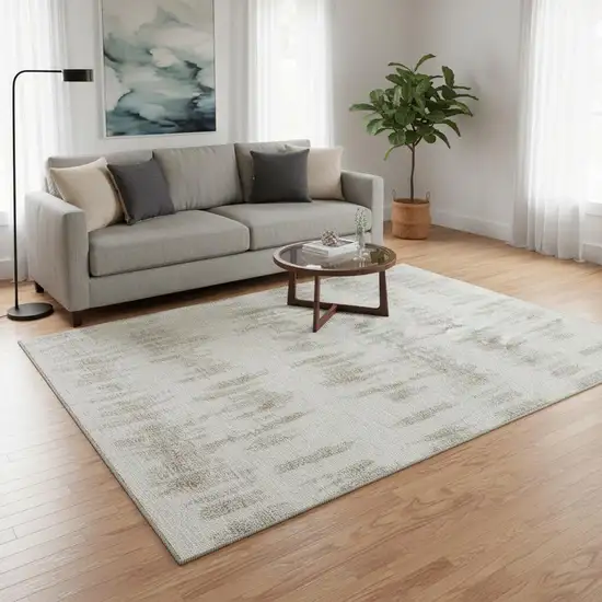 Ivory And Beige Striped Washable Area Rug With UV Protection Photo 2