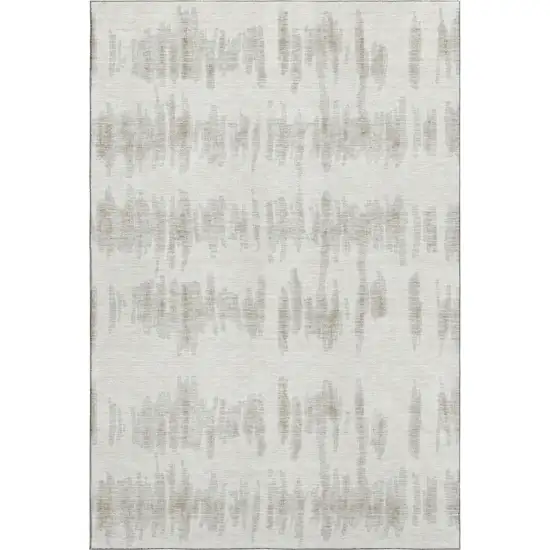 Ivory And Beige Striped Washable Area Rug With UV Protection Photo 1