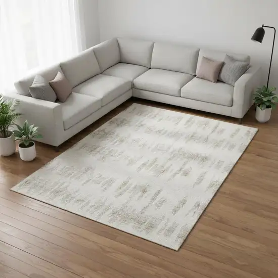 Ivory And Beige Striped Washable Area Rug With UV Protection Photo 2