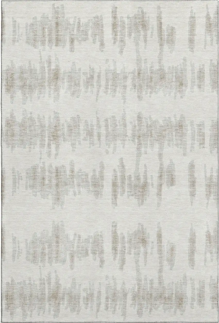 Ivory And Beige Striped Washable Area Rug With UV Protection Photo 1