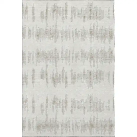 Ivory And Beige Striped Washable Area Rug With UV Protection Photo 4