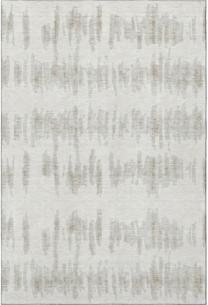 Ivory And Beige Striped Washable Area Rug With UV Protection Photo 4