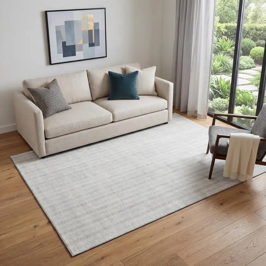 Ivory And Beige Striped Washable Area Rug With UV Protection Photo 1