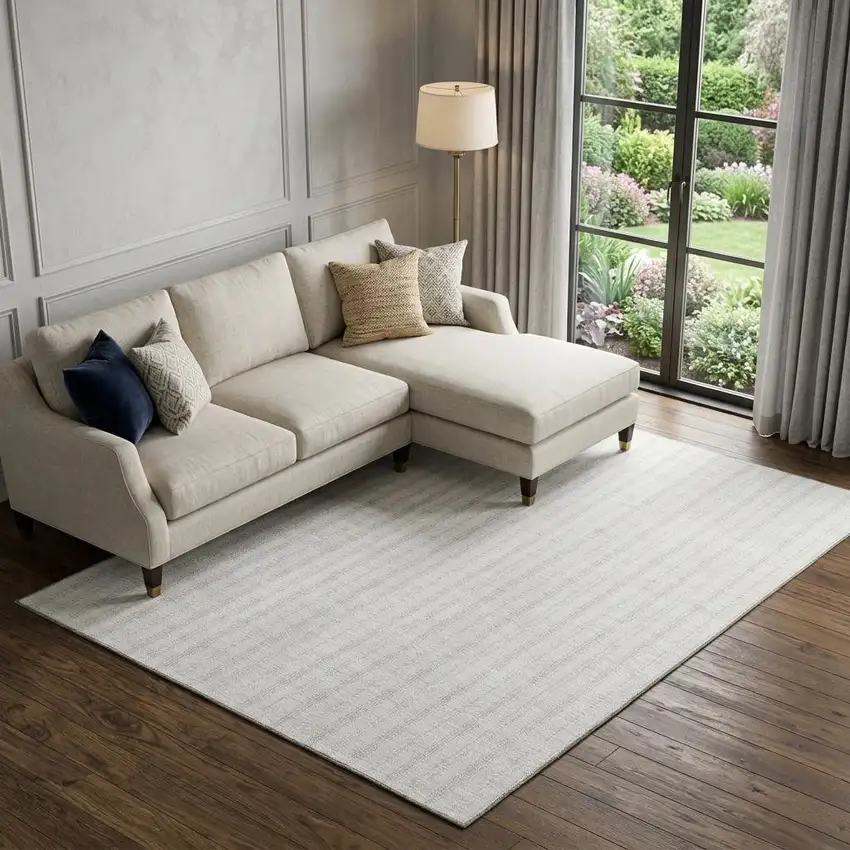 Ivory And Beige Striped Washable Area Rug With UV Protection Photo 1