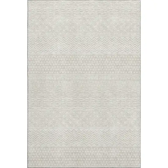Ivory And Beige Striped Washable Area Rug With UV Protection Photo 4