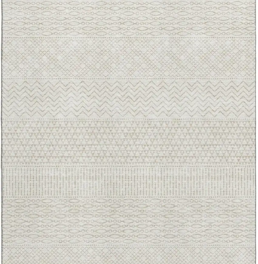 Ivory And Beige Striped Washable Area Rug With UV Protection Photo 4