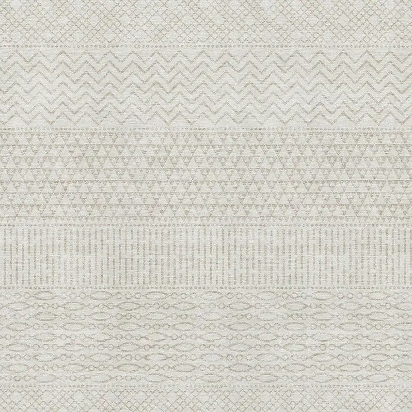 Ivory And Beige Striped Washable Area Rug With UV Protection Photo 3