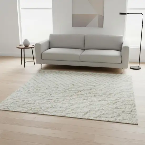 Ivory And Beige Striped Washable Area Rug With UV Protection Photo 2