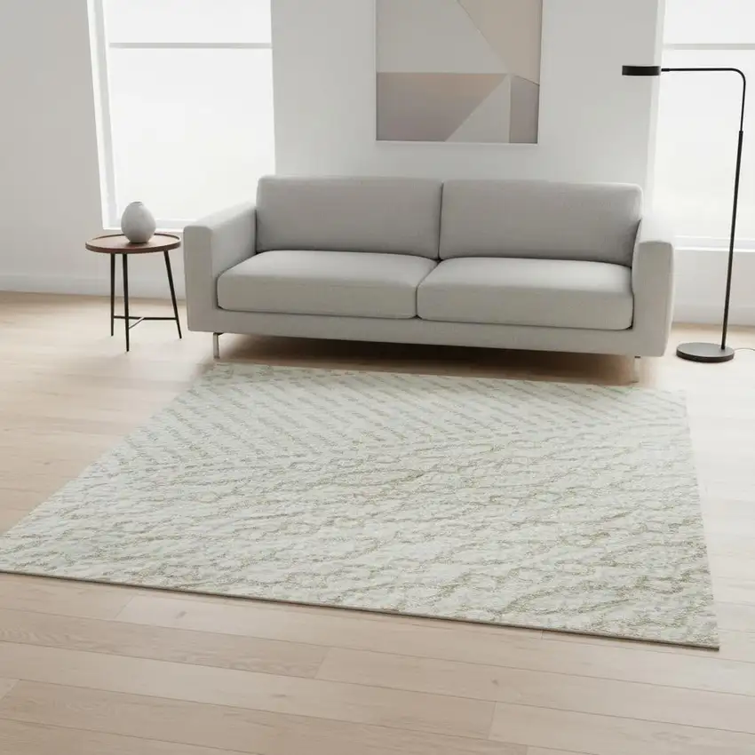 Ivory And Beige Striped Washable Area Rug With UV Protection Photo 2