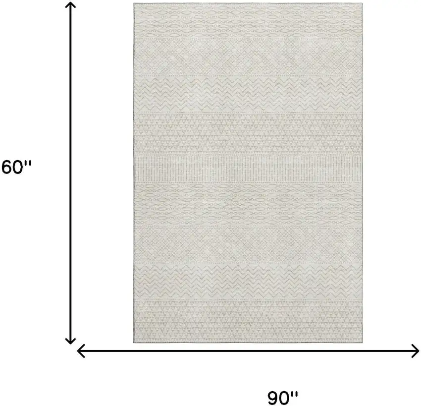 Ivory And Beige Striped Washable Area Rug With UV Protection Photo 8