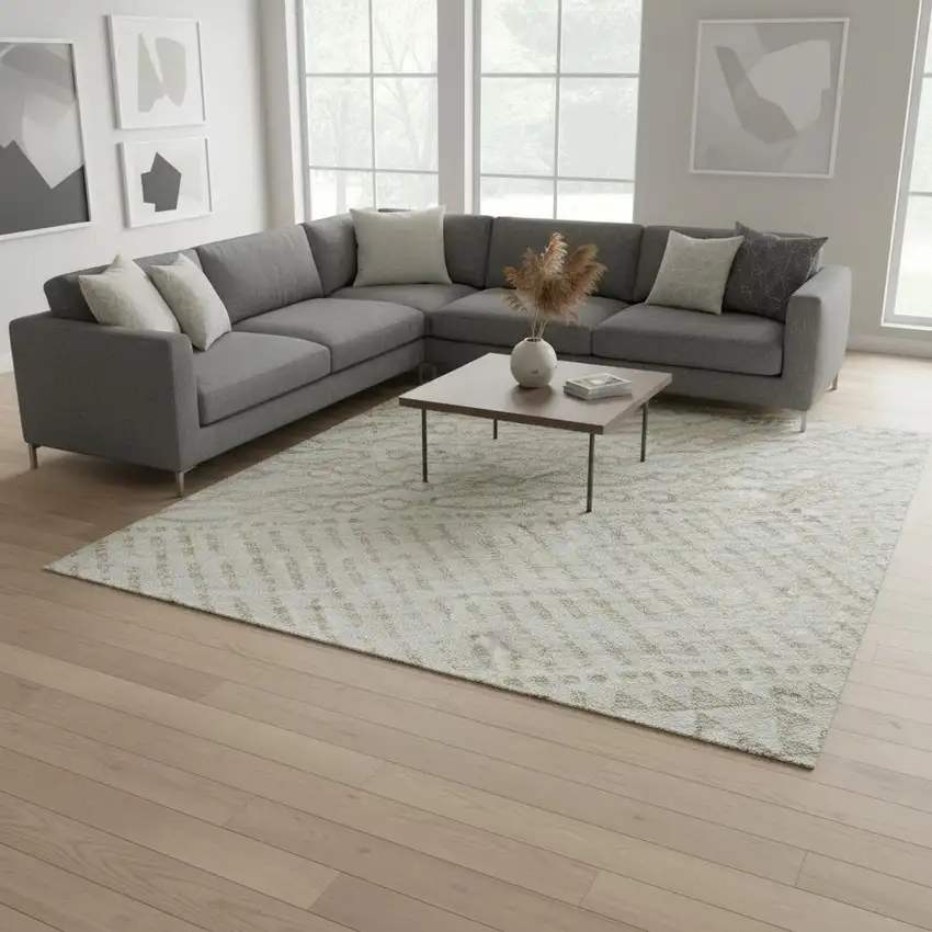 Ivory And Beige Striped Washable Area Rug With UV Protection Photo 2