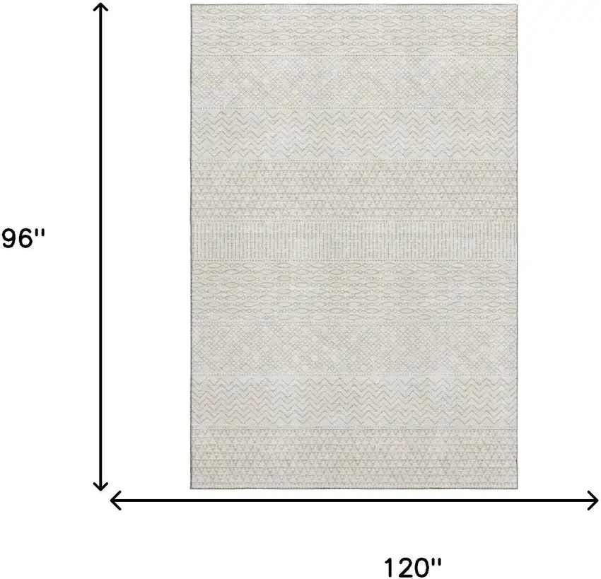 Ivory And Beige Striped Washable Area Rug With UV Protection Photo 8