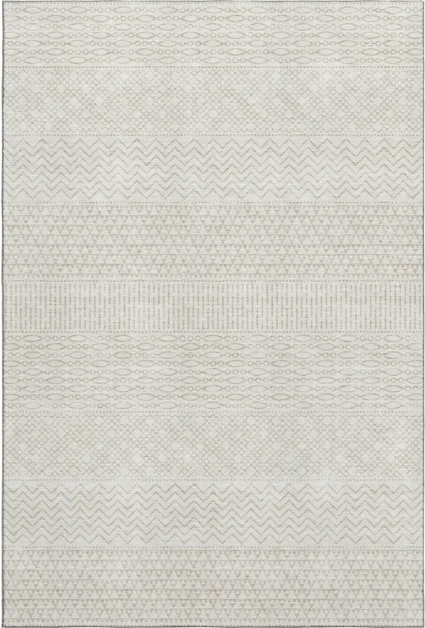 Ivory And Beige Striped Washable Area Rug With UV Protection Photo 5