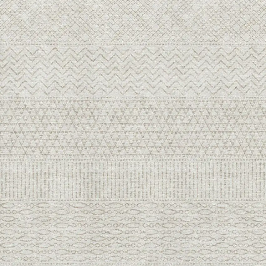 Ivory And Beige Striped Washable Area Rug With UV Protection Photo 3