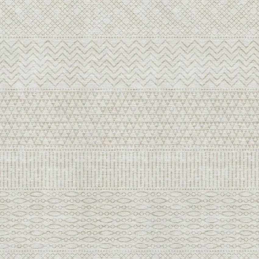 Ivory And Beige Striped Washable Area Rug With UV Protection Photo 3