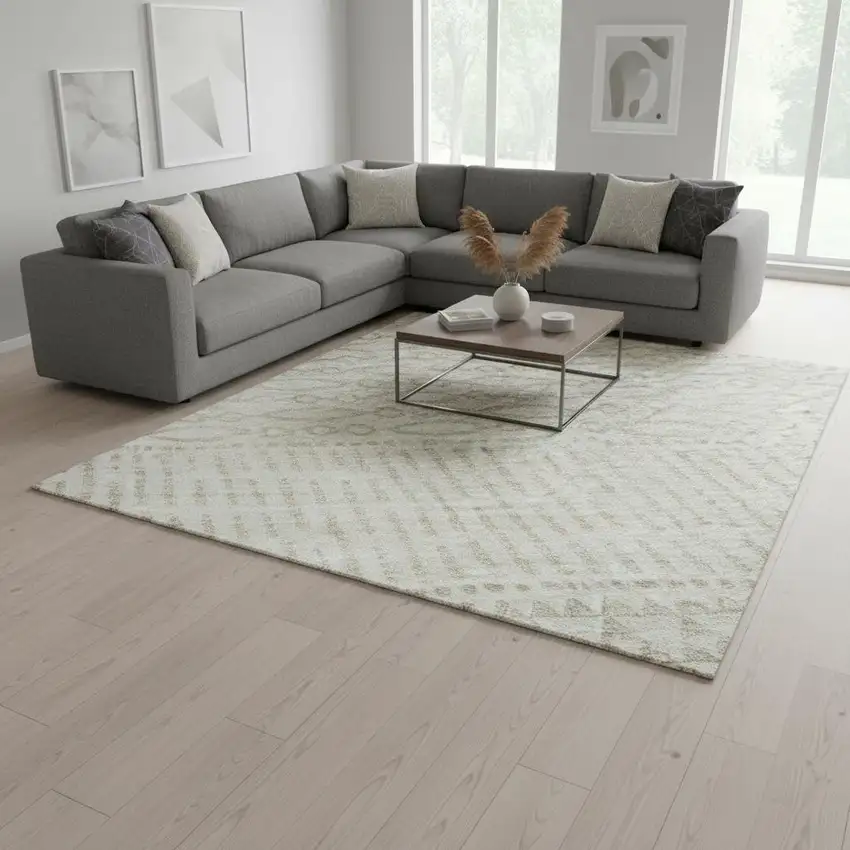 Ivory And Beige Striped Washable Area Rug With UV Protection Photo 2