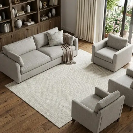 Ivory And Beige Striped Washable Area Rug With UV Protection Photo 1