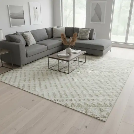 Ivory And Beige Striped Washable Area Rug With UV Protection Photo 2