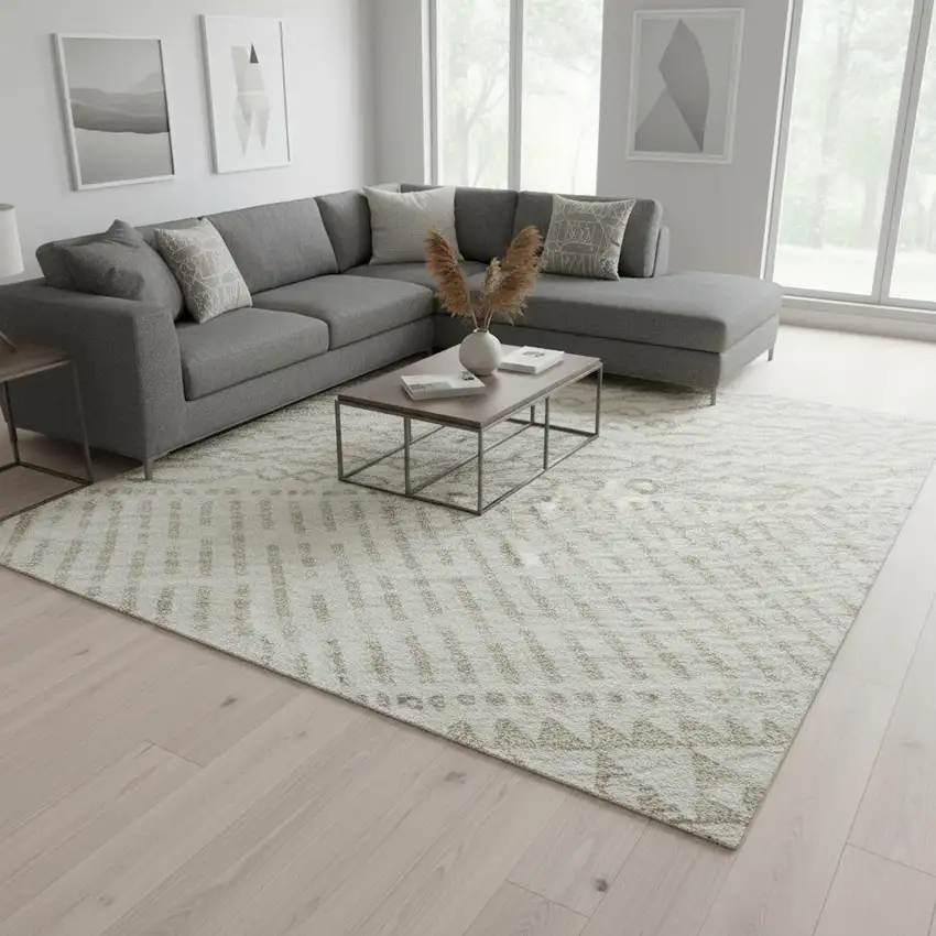 Ivory And Beige Striped Washable Area Rug With UV Protection Photo 2