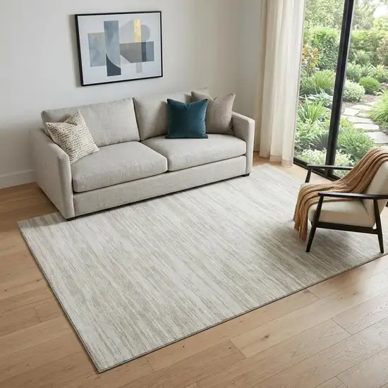 Ivory And Beige Striped Washable Area Rug With UV Protection Photo 1