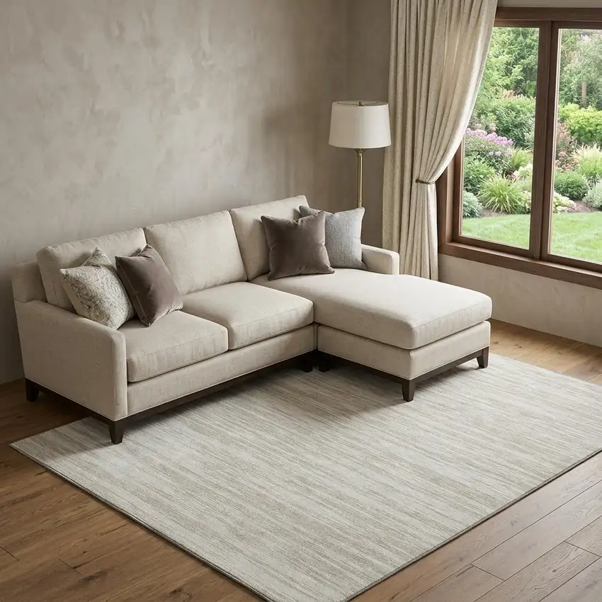 Ivory And Beige Striped Washable Area Rug With UV Protection Photo 1