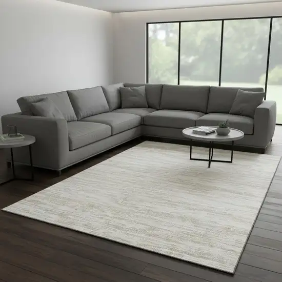 Ivory And Beige Striped Washable Area Rug With UV Protection Photo 2