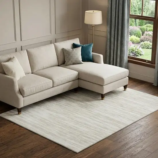 Ivory And Beige Striped Washable Area Rug With UV Protection Photo 1