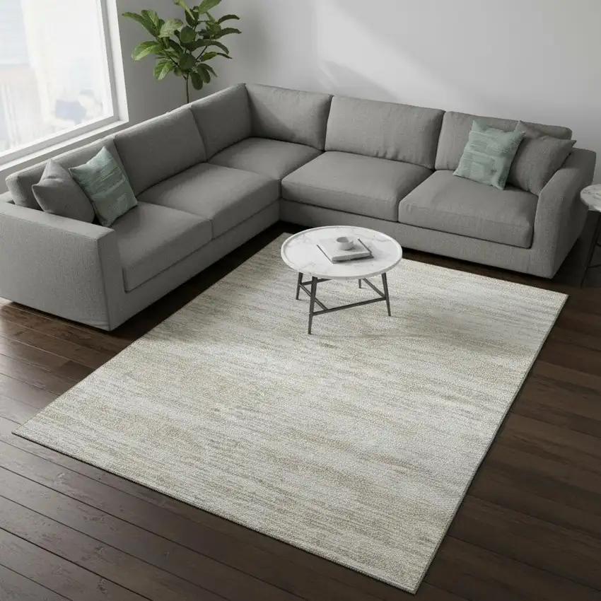 Ivory And Beige Striped Washable Area Rug With UV Protection Photo 2