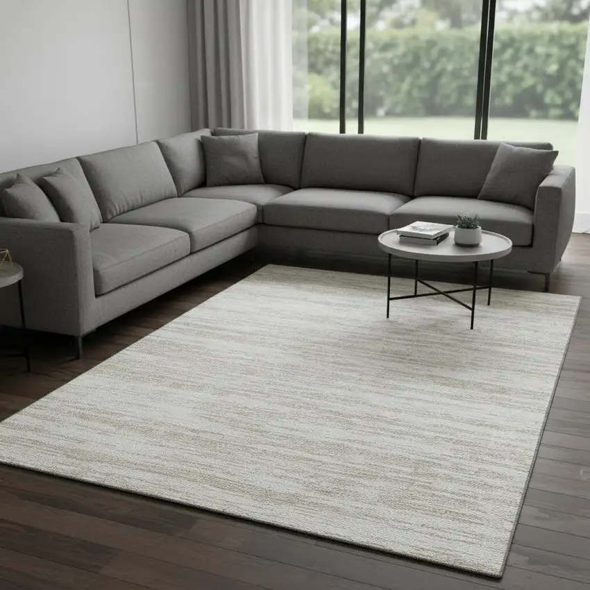 Ivory And Beige Striped Washable Area Rug With UV Protection Photo 2