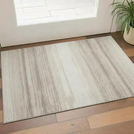 Ivory And Beige Striped Washable Area Rug With UV Protection Photo 2