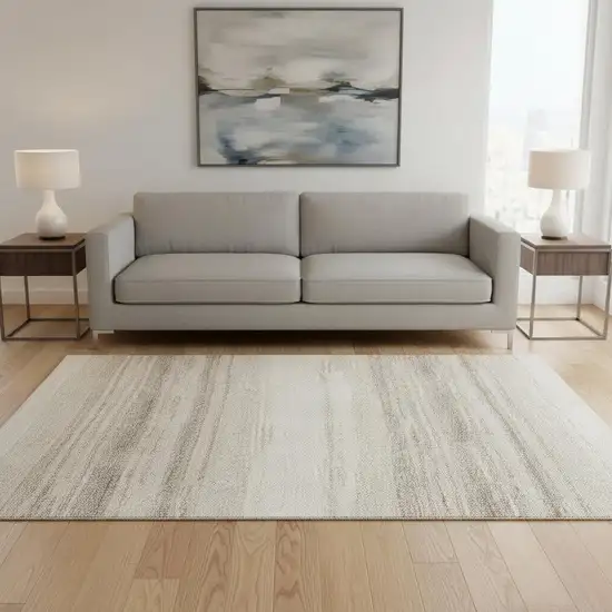 Ivory And Beige Striped Washable Area Rug With UV Protection Photo 2