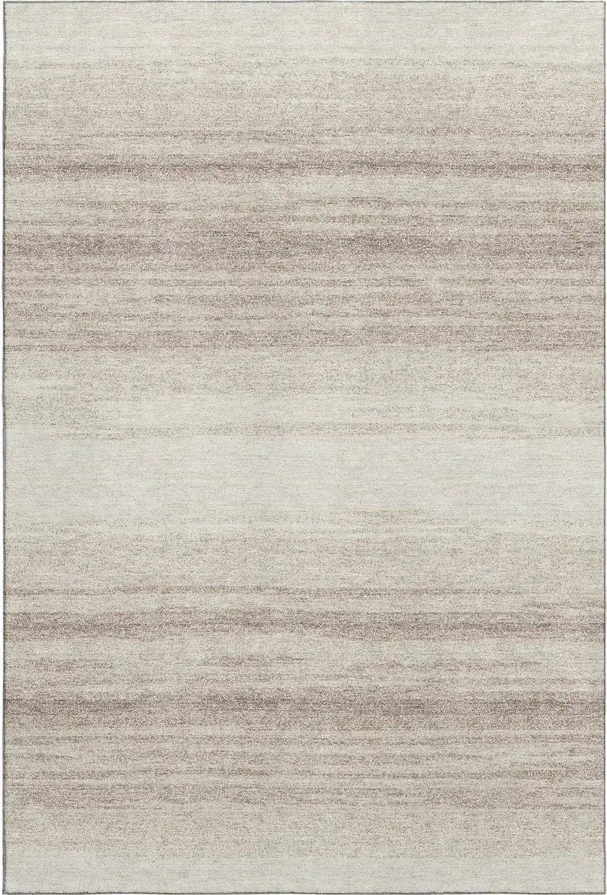 Ivory And Beige Striped Washable Area Rug With UV Protection Photo 1