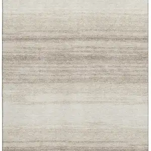 Photo of Ivory And Beige Striped Washable Area Rug With UV Protection