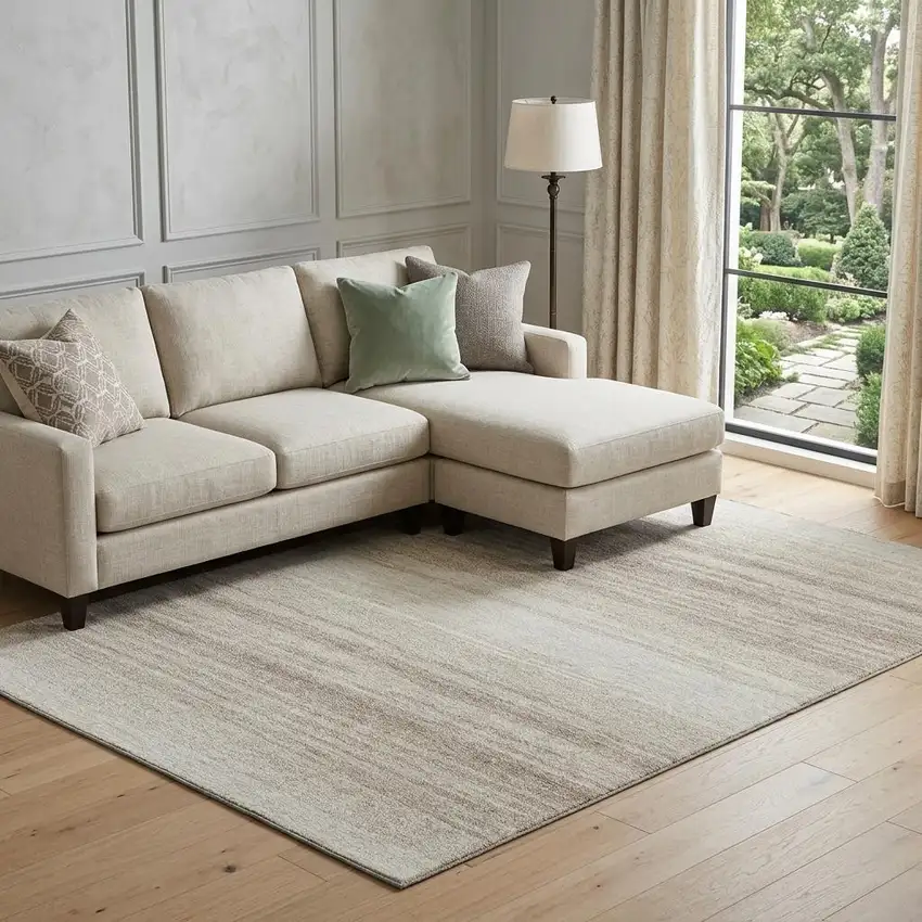 Ivory And Beige Striped Washable Area Rug With UV Protection Photo 1