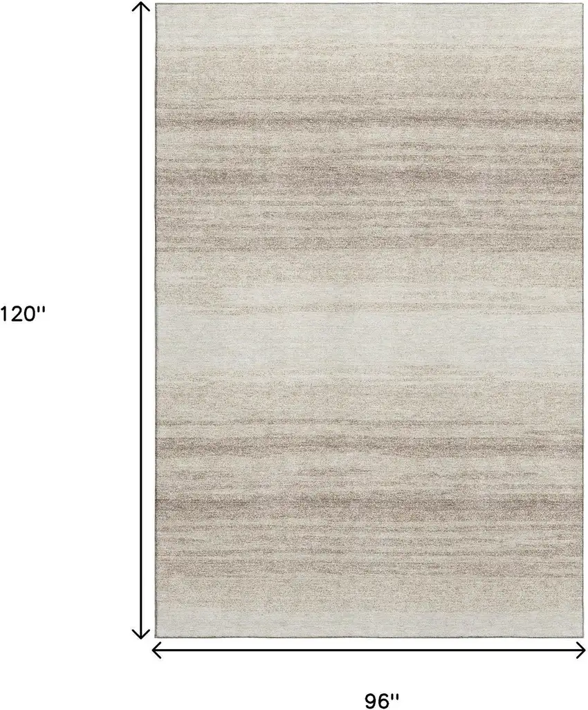 Ivory And Beige Striped Washable Area Rug With UV Protection Photo 8