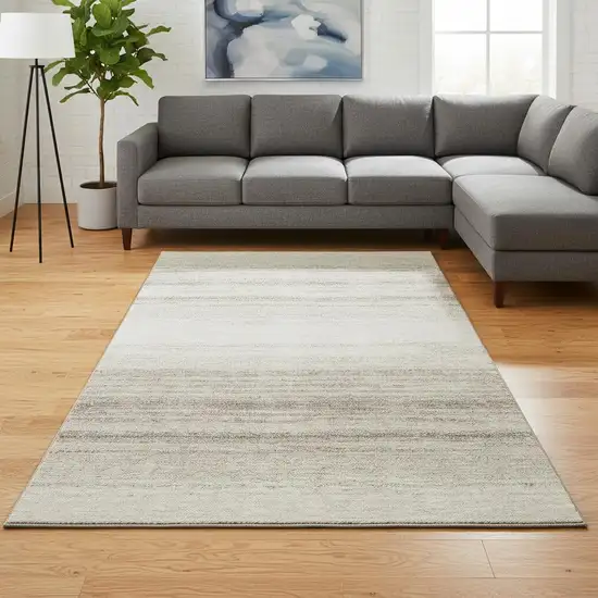Ivory And Beige Striped Washable Area Rug With UV Protection Photo 2