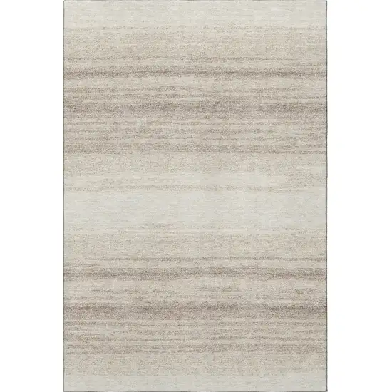 Ivory And Beige Striped Washable Area Rug With UV Protection Photo 3