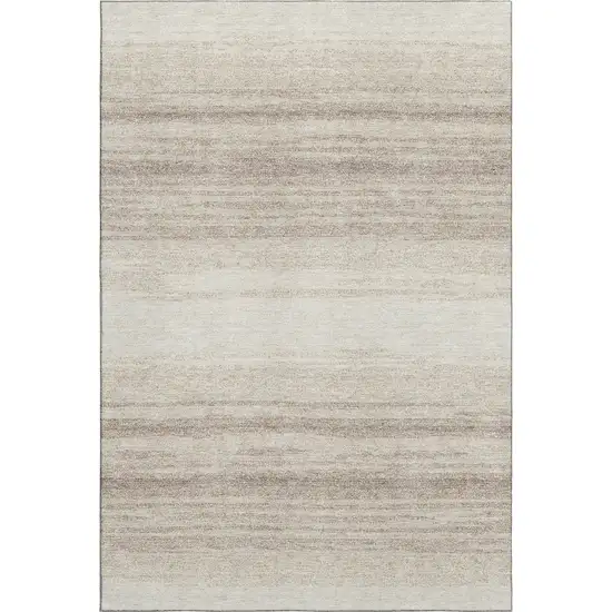 Ivory And Beige Striped Washable Area Rug With UV Protection Photo 1