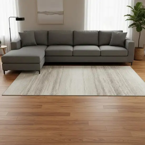 Ivory And Beige Striped Washable Area Rug With UV Protection Photo 2