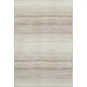 Photo of Ivory And Beige Striped Washable Area Rug With UV Protection