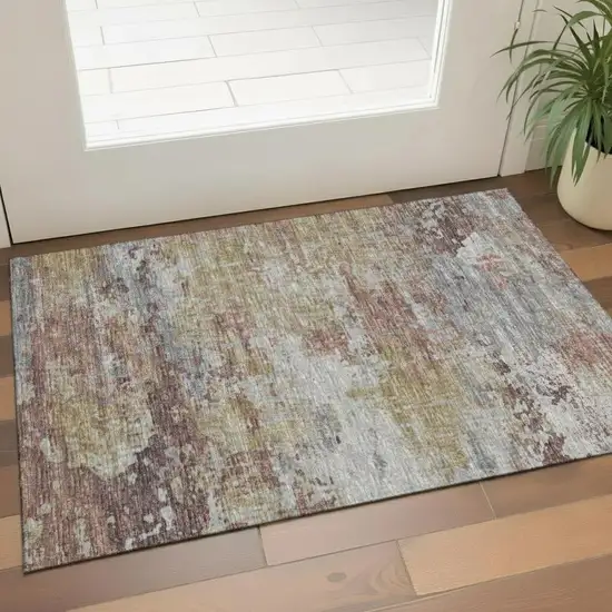 Ivory And Beige Striped Washable Area Rug With UV Protection Photo 2