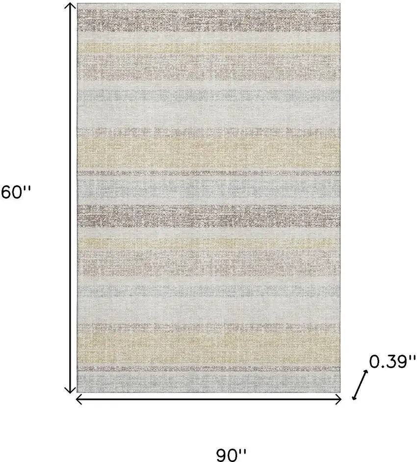 Ivory And Beige Striped Washable Area Rug With UV Protection Photo 9