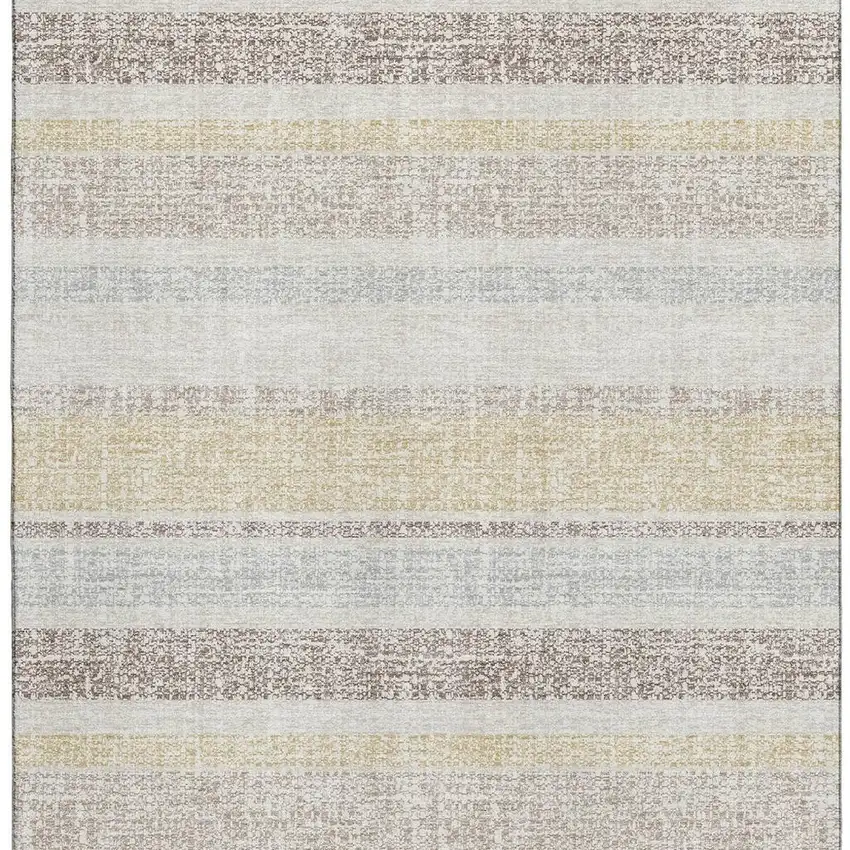 Ivory And Beige Striped Washable Area Rug With UV Protection Photo 4