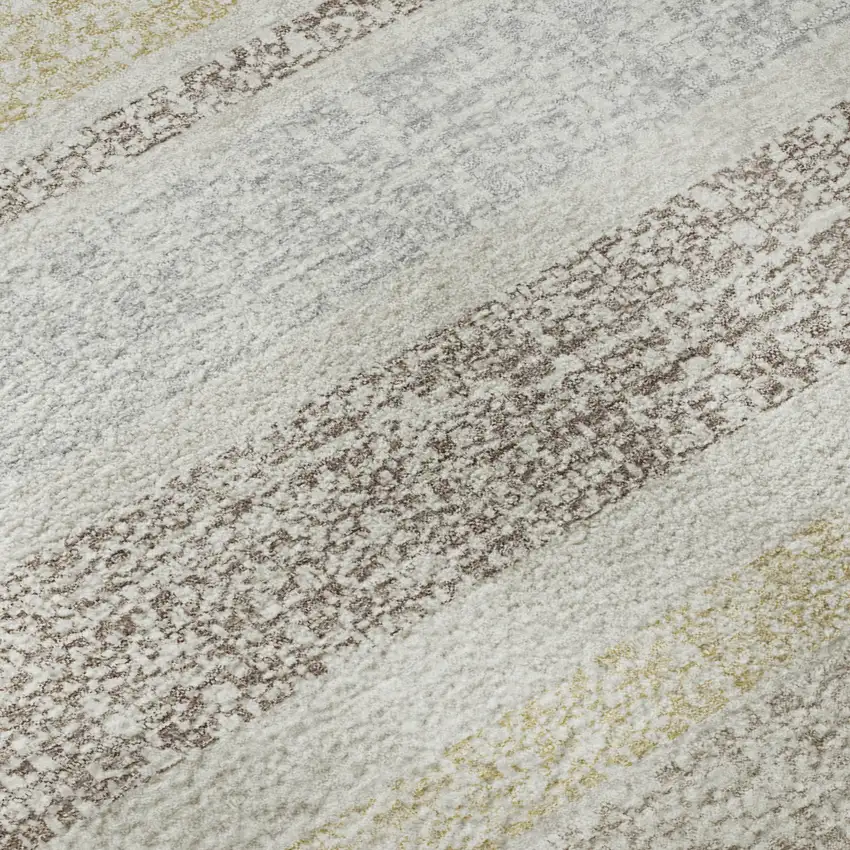 Ivory And Beige Striped Washable Area Rug With UV Protection Photo 8